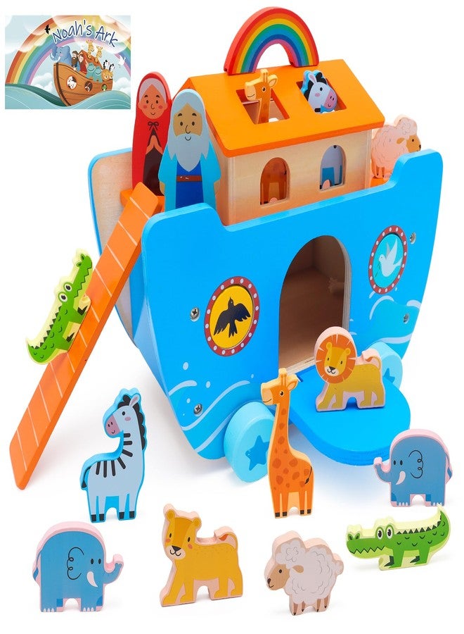 Yelakey Wooden Noah's Ark Toy Baptism Gifts for 1 2 3 4 Years Old Baby Boy and Girl Montessori Educational Toy for Toddlers with Bible Story Animal Shape Sorter - Image 1
